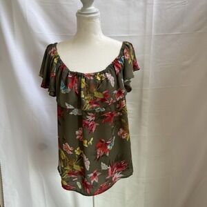 MAEVE Anthropologie Sleeveless Floral Butterfly Blouse Size Large Boho Nature